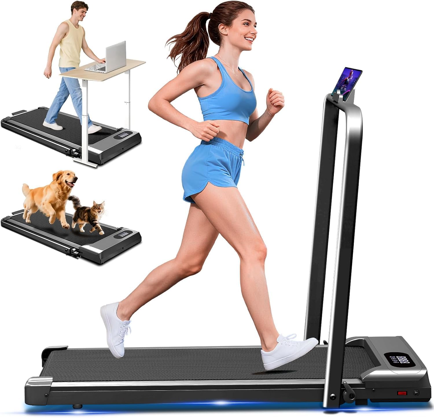 Walking Pad with Incline, 2.5HP Walking Pad Treadmill, 3 in 1 Portable Under Desk Treadmills for Home Small Space, Foldable Folding Home Treadmill with Remote Control, 350LBS Capacity