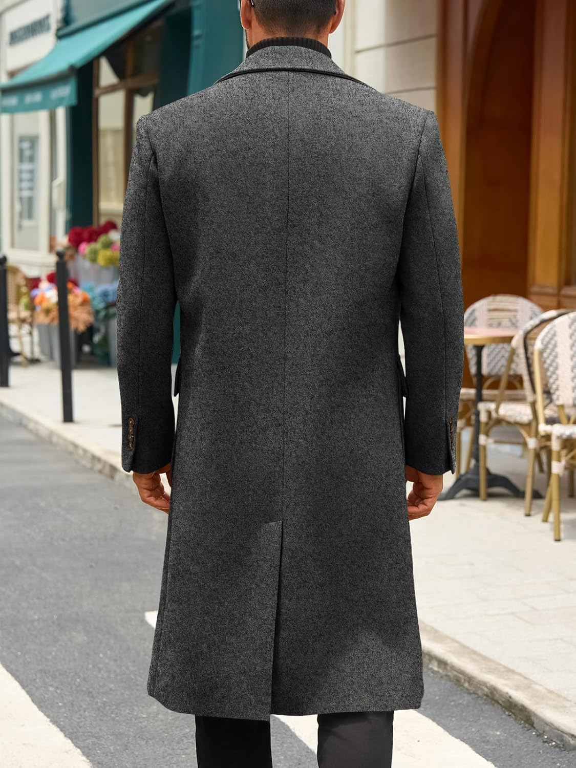 Runcati Mens Wool Blend Casual Trench Coat Notched Collar Lapel Long Jacket Double Breasted Classic Winter Overcoat - Image 3