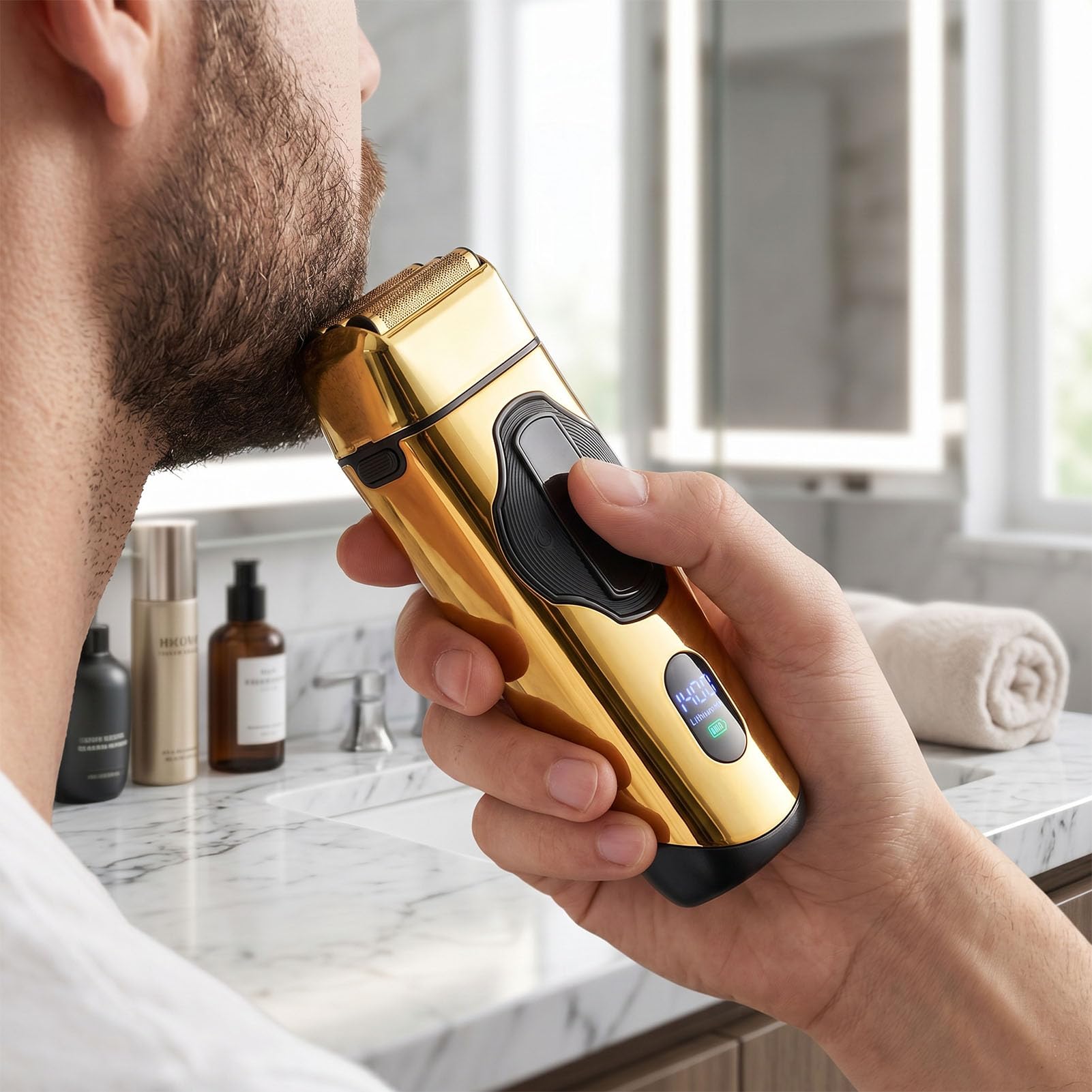 Pongnas Professioneller 2-in-1-Bartschneider für Herren, Elektrischer Haarschneider mit Ultradünner Folie und LED-Anzeige für die Ganzgesichts- und Körperpflege