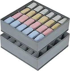 Kit 2 Colmeia Organizadora de Gaveta com 24 Divisórias, TNT Dobrável para Roupas Íntimas, Calcinhas, Meias, Cuecas e Acessórios, Cinza, Leve, Respirável e Compacto para Armário, Closet e Guarda-Roupa
