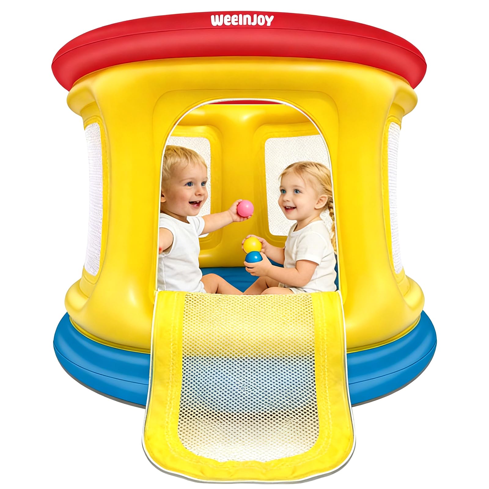 Photo 1 of WEEINJOY Bounce House,Ball Pit for Toddlers,Inflatable Bouncy House with Pump,Indoor&Outdoor Baby Bouncer with Safety Net,30 Pit Ball,Small Bubble Bounce House for 2 Toddlers 1-3