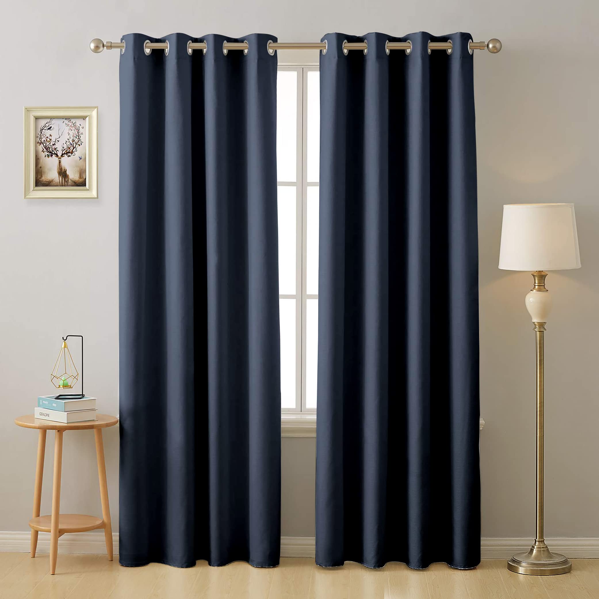 Cloth Fusion Blackout Door Curtains 9 Feet Long Set of 2, Room Darkening Parda 9 Feet Long with Grommet Design for Home Decor (9x4 Feet, Indigo Blue)