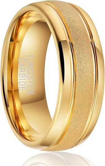 Lined Channel Band - 8mm Wide Curved Tungsten Wedding Ring with Matte Centre US Sizes