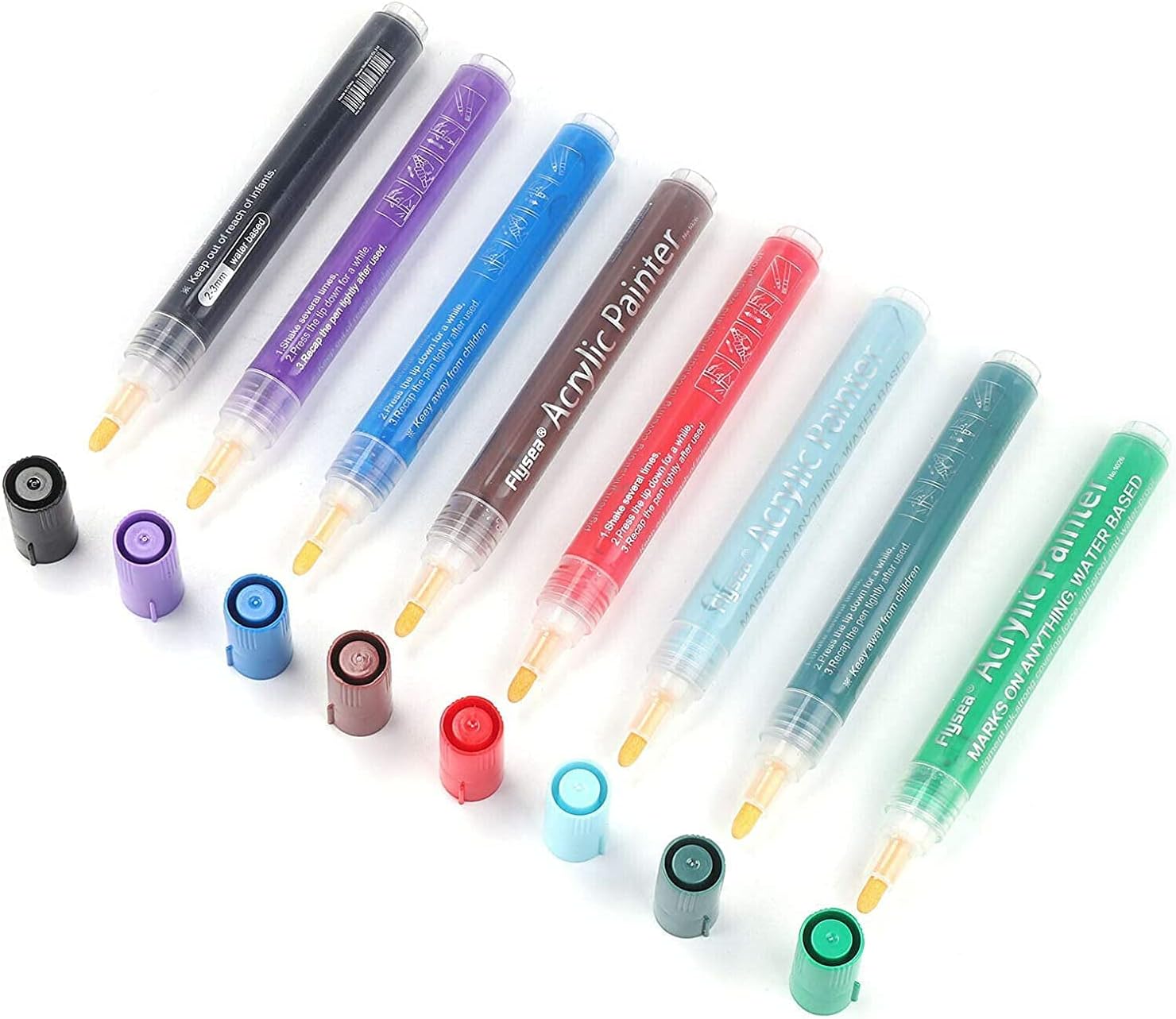 Shoze 24 Pack Acrylic Paint Pens Water Based Marker Pen Sets Non Toxic for Mug Design Ceramic Glass Metal Wood