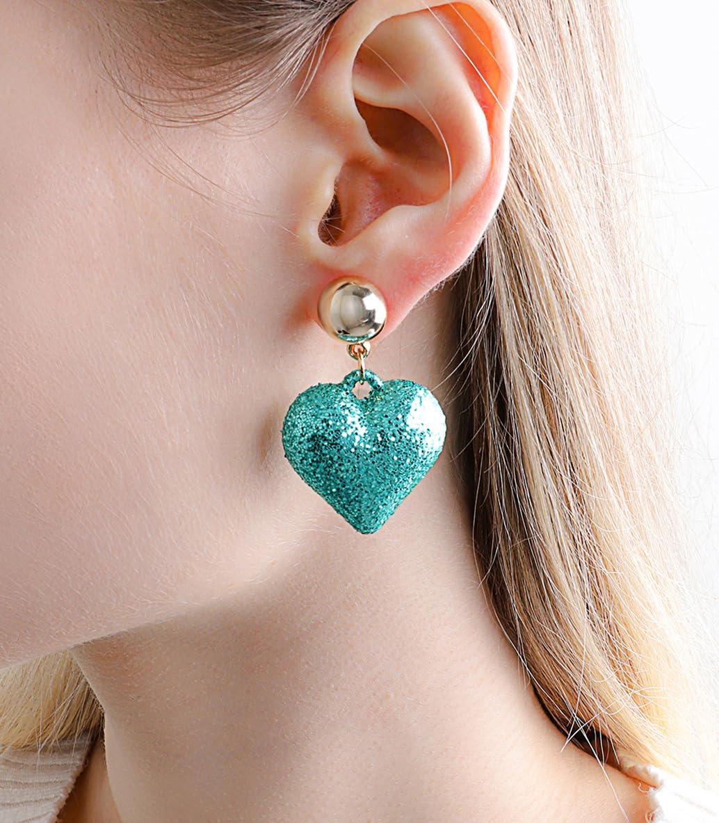 OZEL Heart Earrings Dangling, Valentine Earrings for Women, Pink Heart Accessories, Lightweight Glitter Statement Jewelry Gifts - Image 3
