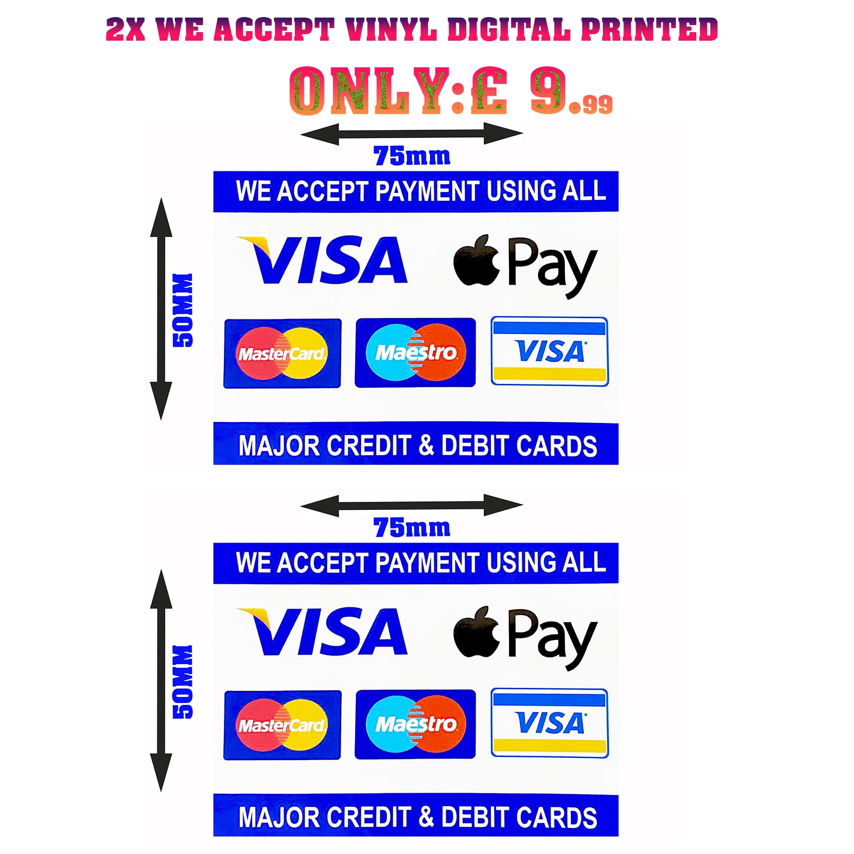 Budget Signs Ltd All Kinds Of Signs, Stickers & Printwork Multicolour 1X We Accept Card Payments Contactless Vinyl Signs Size: 75Mm X 50Mm
