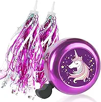 Sino De Bicicleta Infantil Com 2 Unidades De Flâmulas De Bicicleta Para Meninas, Lindos Acessórios De Bicicleta Infantil (Sino De Unicórnio + Borlas)