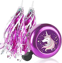 Sino De Bicicleta Infantil Com 2 Unidades De Flâmulas De Bicicleta Para Meninas, Lindos Acessórios De Bicicleta Infantil (Sino De Unicórnio + Borlas)