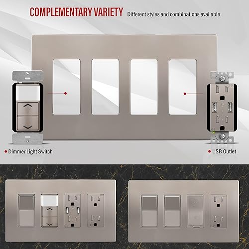 Miniatura 524 de ENERLITES SI8834-BK - Placa de pared decorativa sin tornillos, cubierta de enchufe segura, 4 entradas, 4.68 x 8.30 pulgadas (alto x largo), Negro