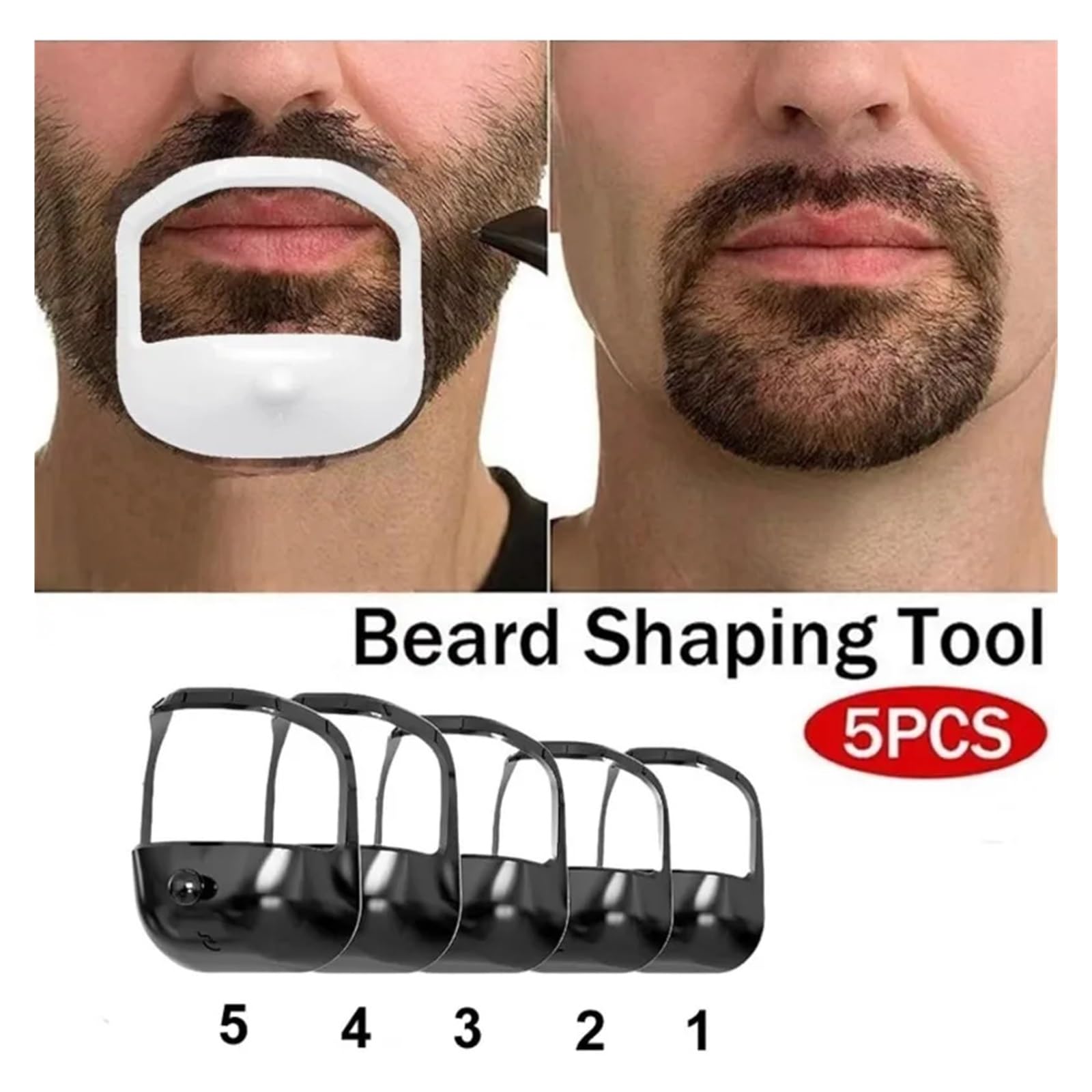 5 Stück Bart-Styling-Schablonen Bartformer Bartformungswerkzeug Männer Spitzbart Schnurrbart Pflegewerkzeug Gesichtshaar-Styling-Vorlage For Männer(5 PCS White)