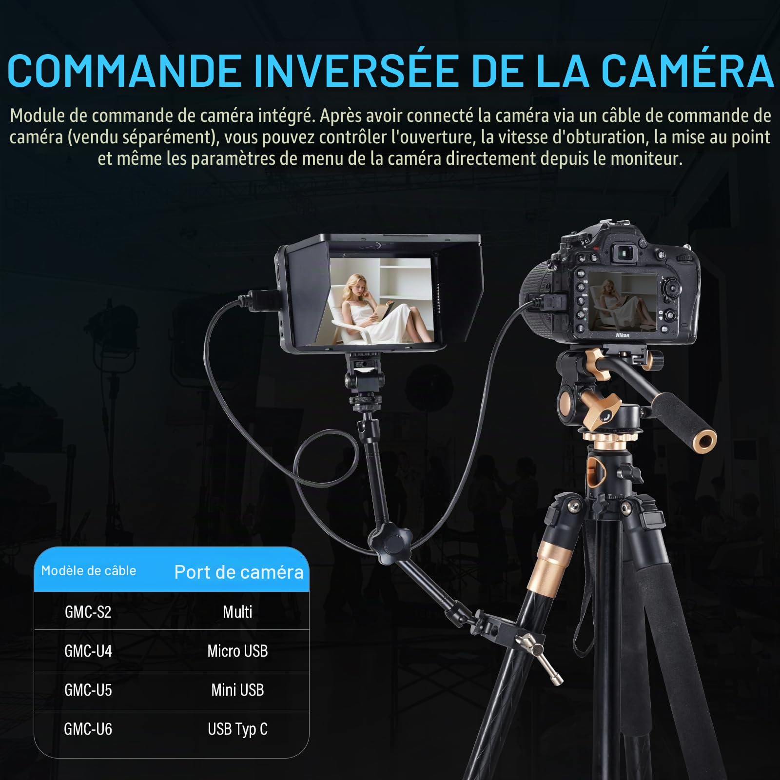 Godox GM6S Pro Kit1 5,5 Pouces 2000 Nits Écran Pivotant avec Télécommande Moniteur pour Appareil Photo 4K HDMI DSLR Moniteur de Terrain 1920*1080 IPS Contrôle Tactile avec Pare-Soleil et Support à Sem