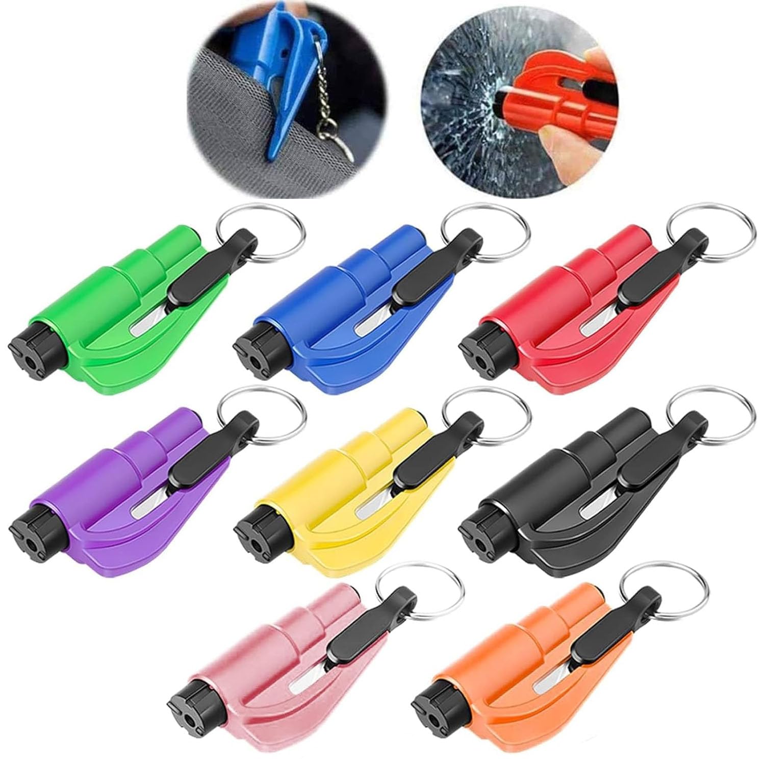 8 x 2-in-1-Auto-Fluchtwerkzeug, Rescue Tool, Auto-Sicherheits-Schlüsselanhänger, Notfallhammer Auto, Fensterbrecher, Federkörner Mit Gurtschneider, Window Breaker, Rettungswerkzeug