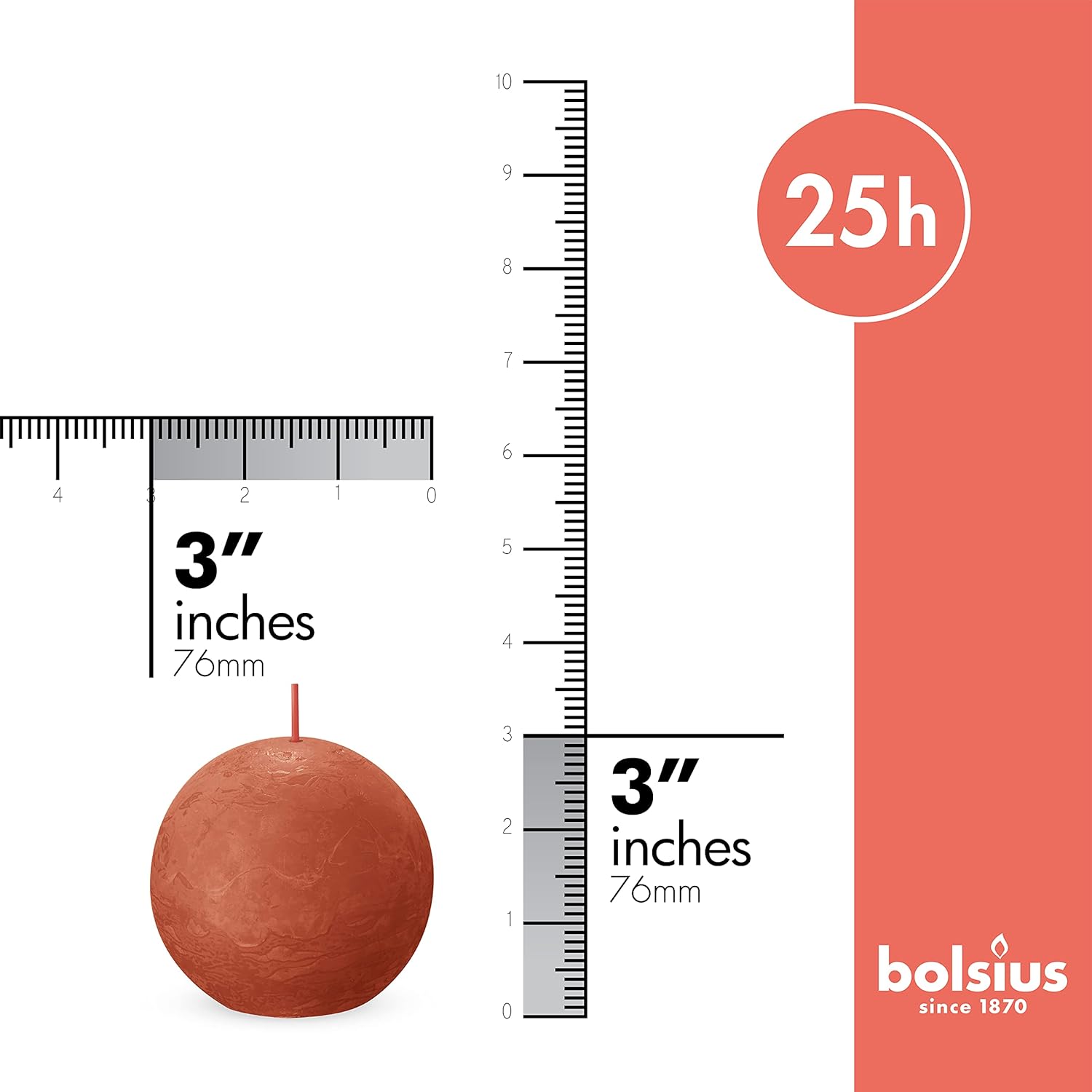 BOLSIUS 3 Pack Orange Rustic Ball Pillar Candles - 3 Inch - Premium European Quality - Natural Eco-Friendly Plant-Based Wax - Unscented Dripless Smokeless 25 Hour Party Décor and Wedding Candles : Home & Kitchen