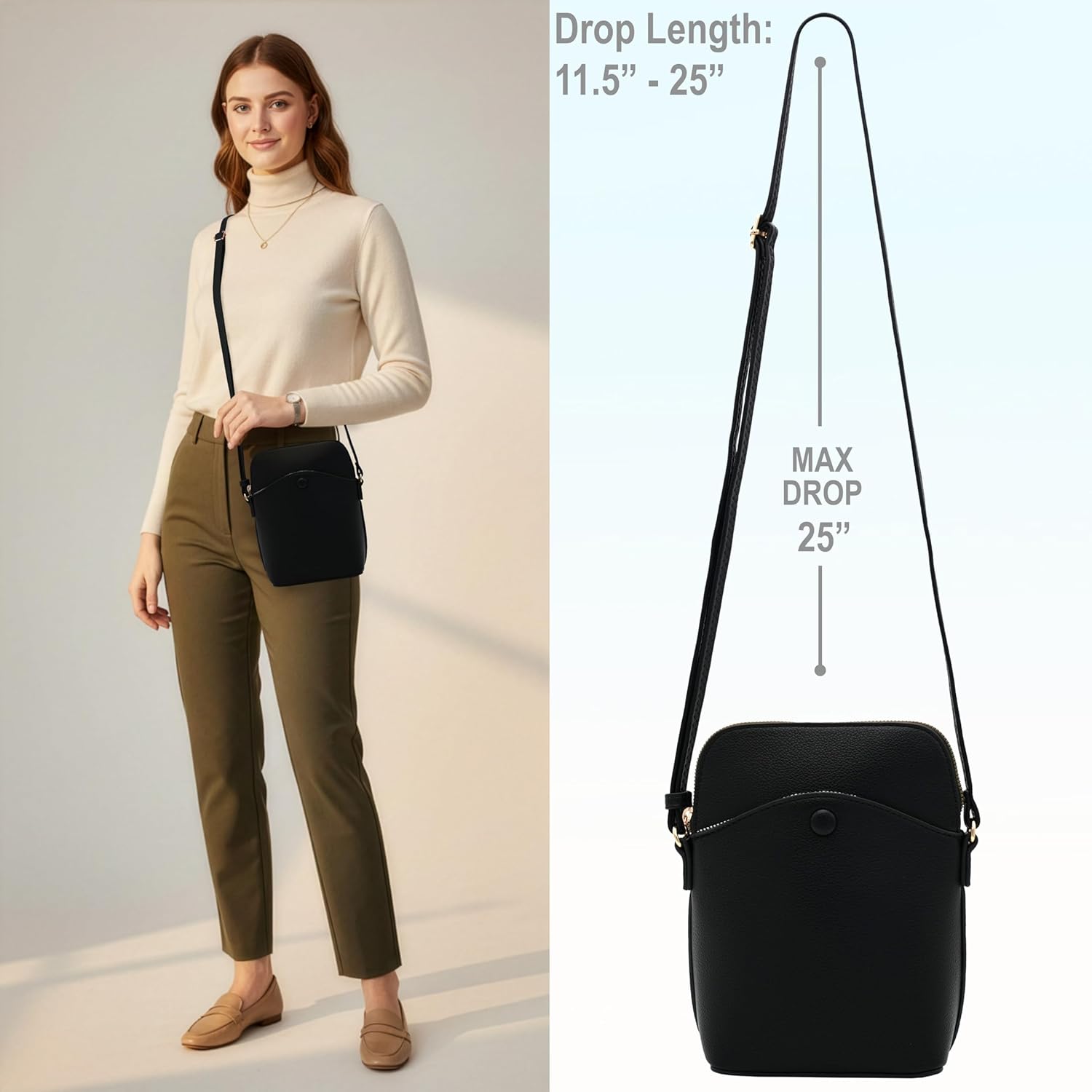 Solene Small Crossbody Bag with Gold Hardware, Mini Shoulder Purse with Adjustable Strap