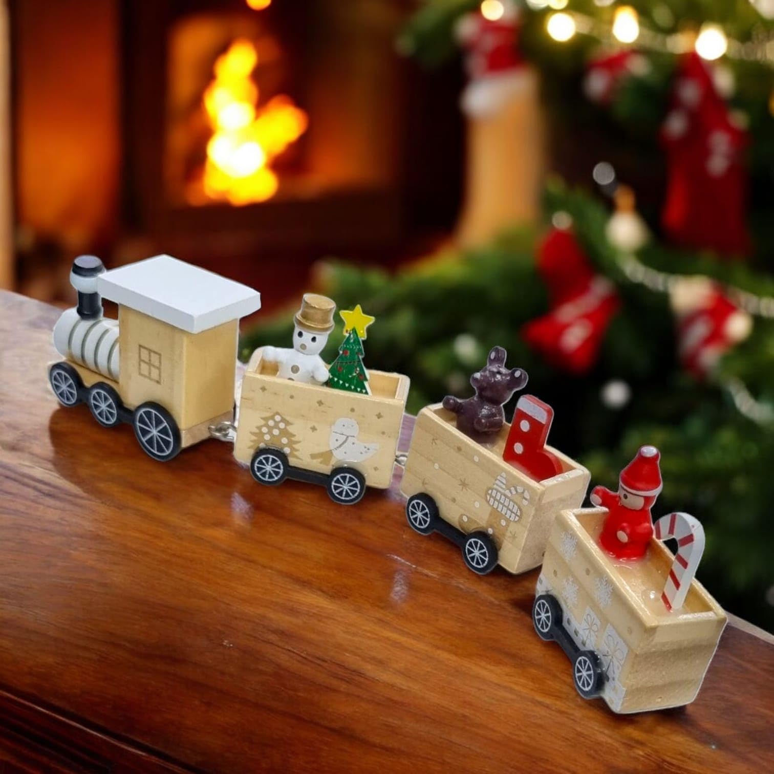Buy RIANZ Christmas Wooden Train Decor Set, Cute Wooden Mini Train