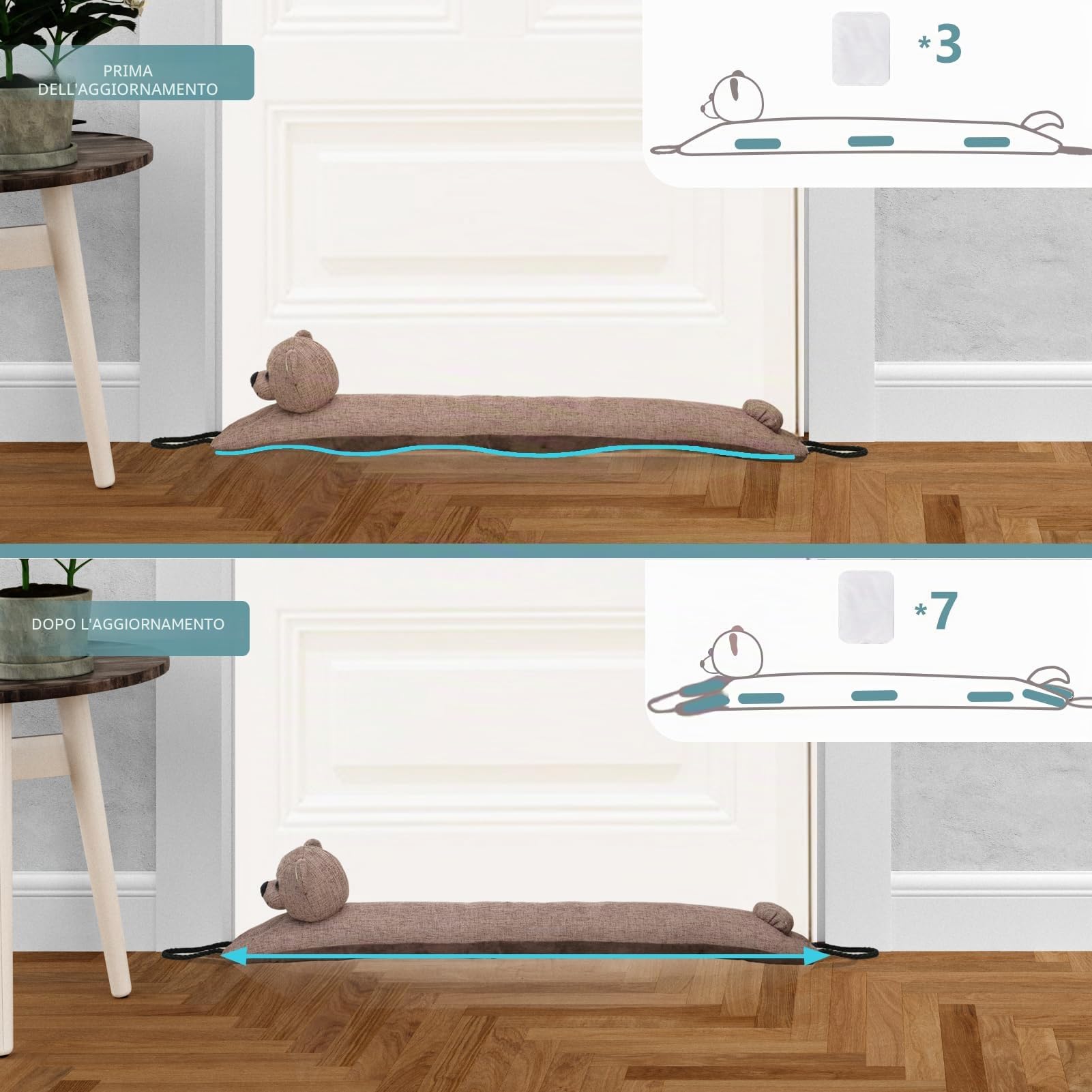 Paraspifferi decorativo sotto porta 91cm Paravento per porte e finestre, Paraspifferi appesantito per bloccare il rumore sul fondo della porta - orso 36"