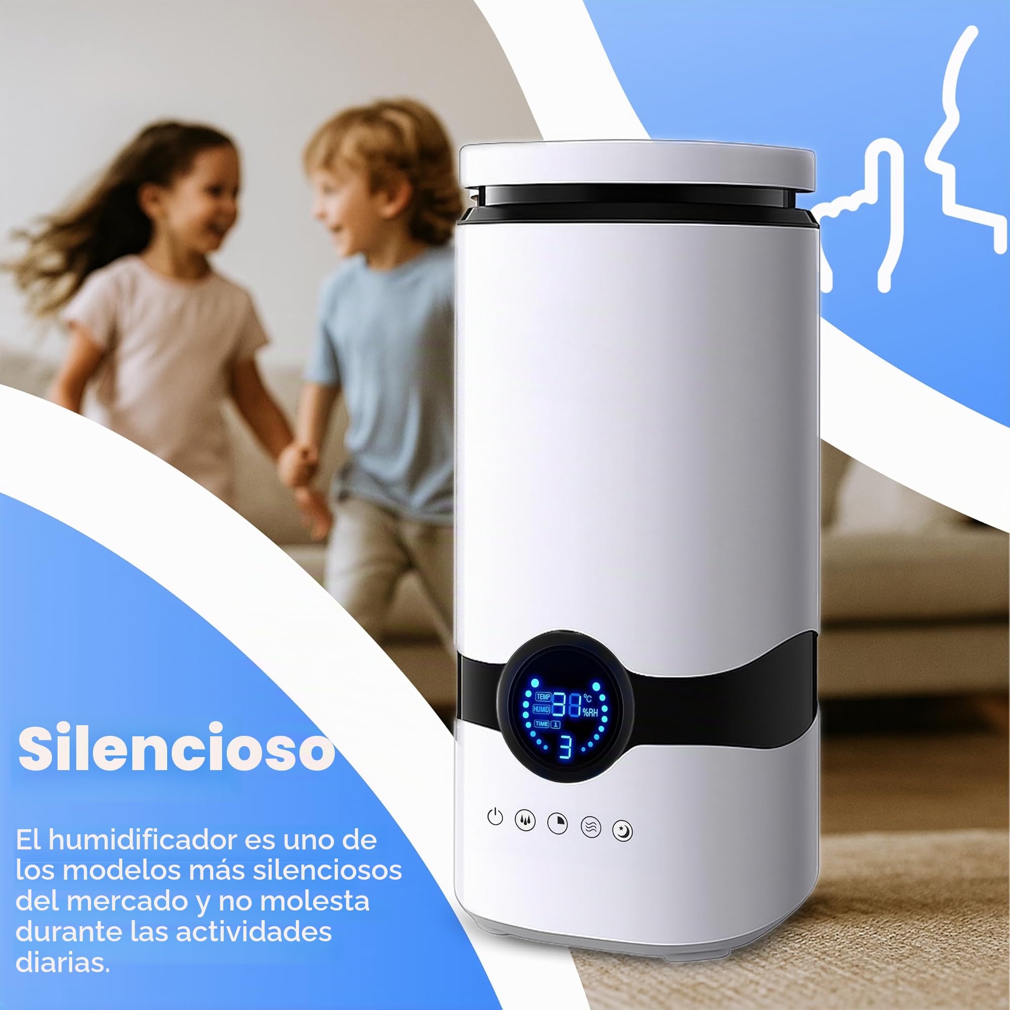 Retoo Humidificador ultrasónico contra aire de calefacción seco 4L, humidificador de habitación con mando a distancia para dormitorios, habitaciones infantiles y plantas, humidificador de aire