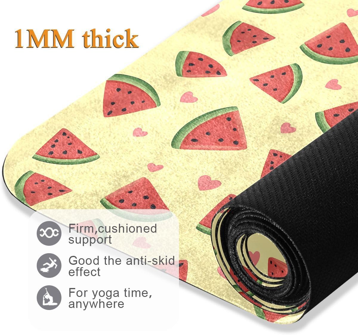 ALAZA Watermelon Heart Pattern Yoga Mat Non Slip Fitness Exercise Mat, Workout Mat for Yoga, Pilates and Floor Exercises