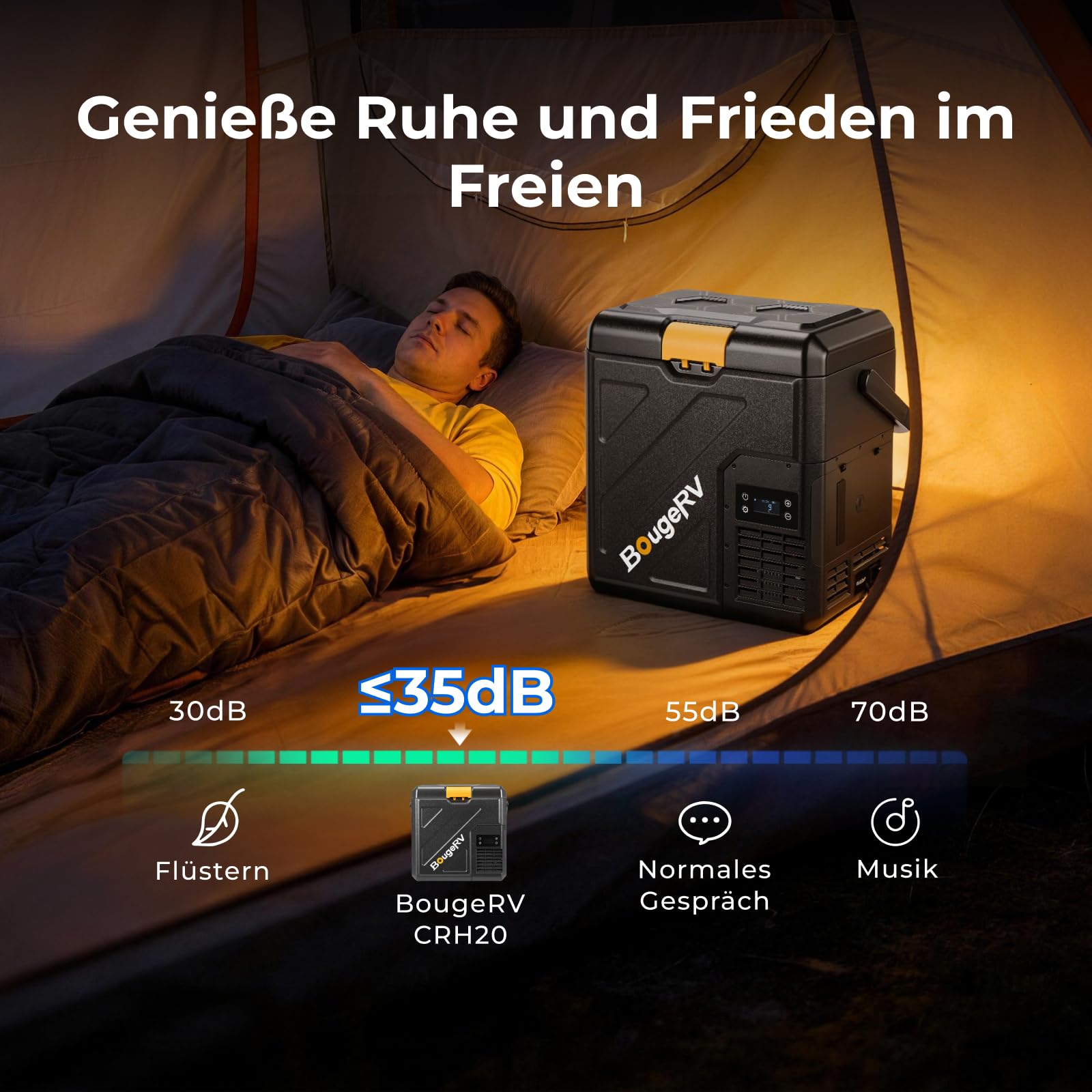 BougeRV CRH20 20L Kompressor Kühlbox mit Akku 240Wh, Tragbar 12V/24V/230V App-Steuerung IPX4 Mini Kühlschrank für Camping Reisen Boot Angeln -20°C~20°C