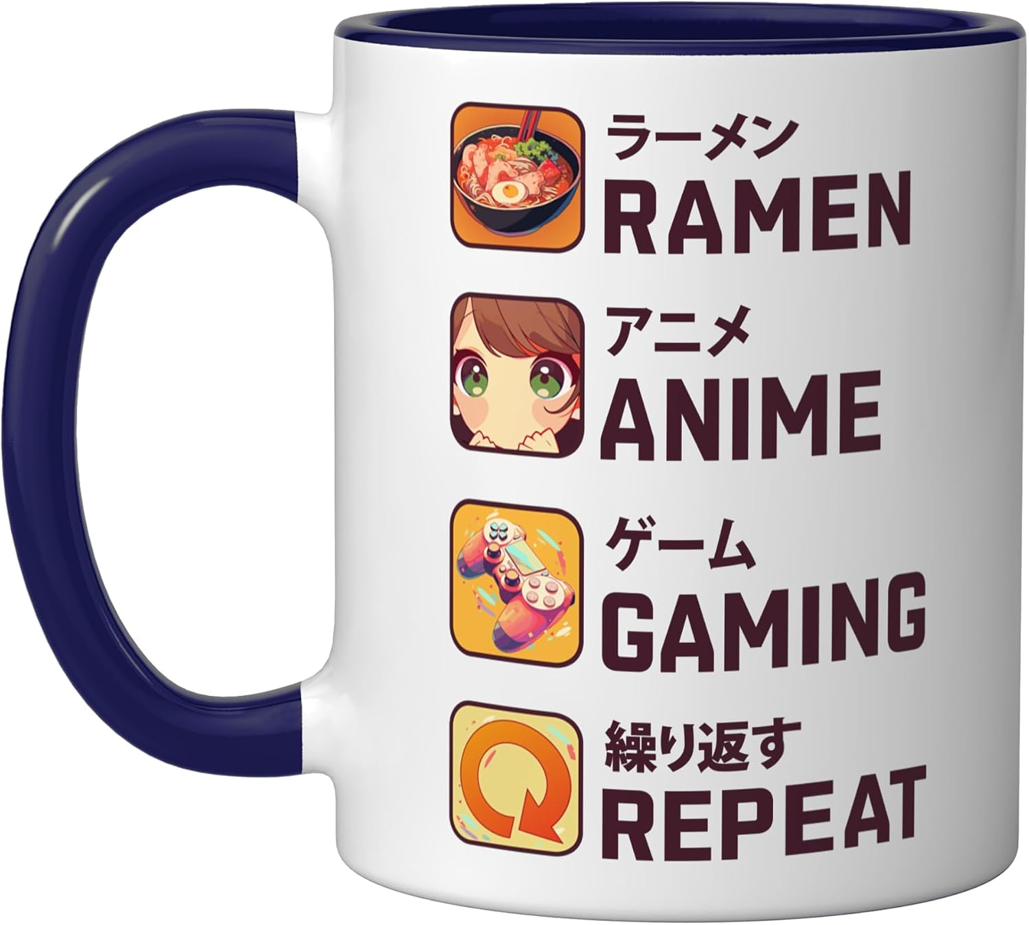 Ramen Anime Gaming Repeat Kawaii Japanese Noodle Otaku Gamer Ceramic Mug, Dark Green/White, 15oz image 5