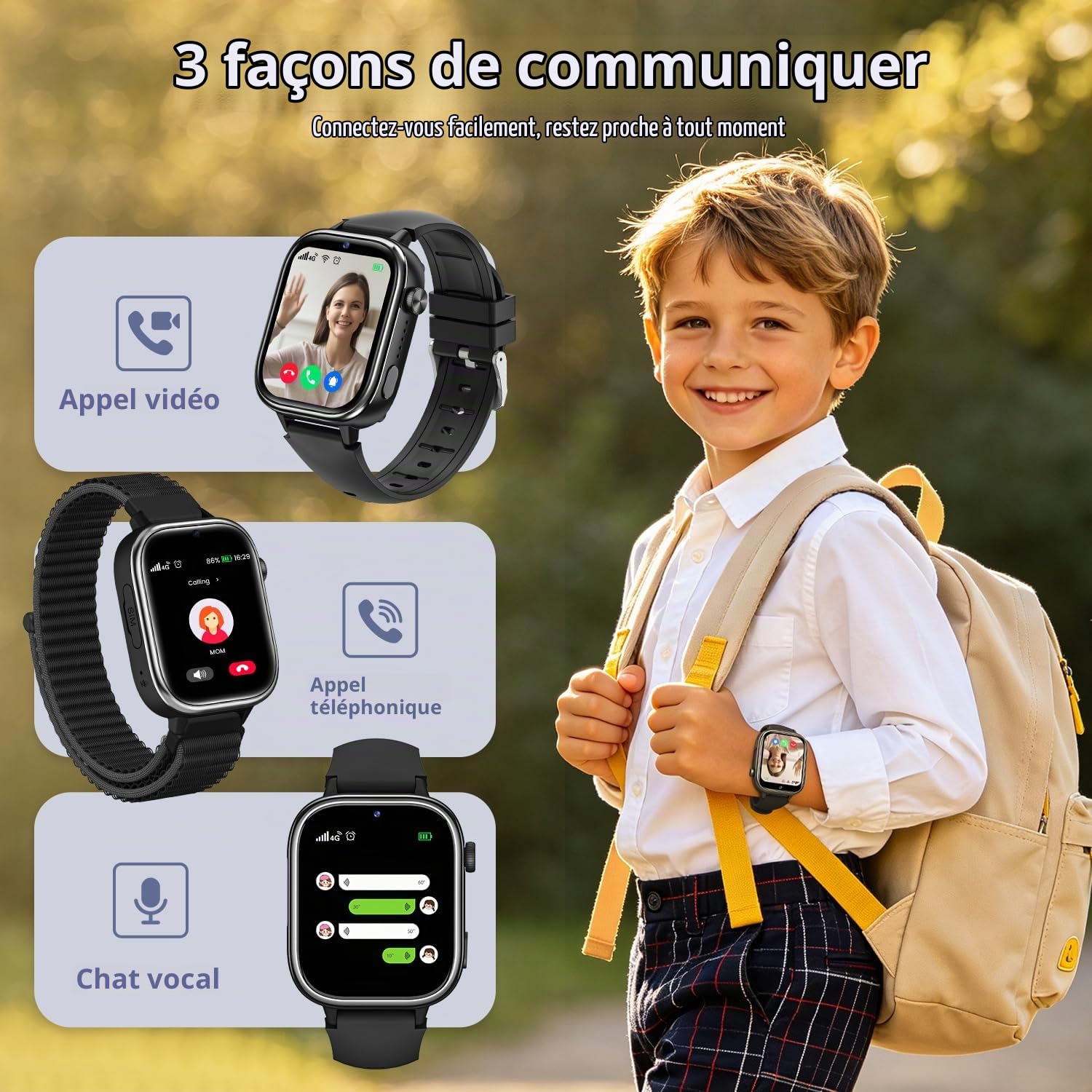 4G Montre Connectée Enfant avec GPS et Visiophonie, Smartwatch Enfants avec Appels, Chat Vocal, SOS, Mode École, Étanchéité IP68, Podomètre, Réveil, Cadeau pour Filles et Garçons de 4 à 15, Noir