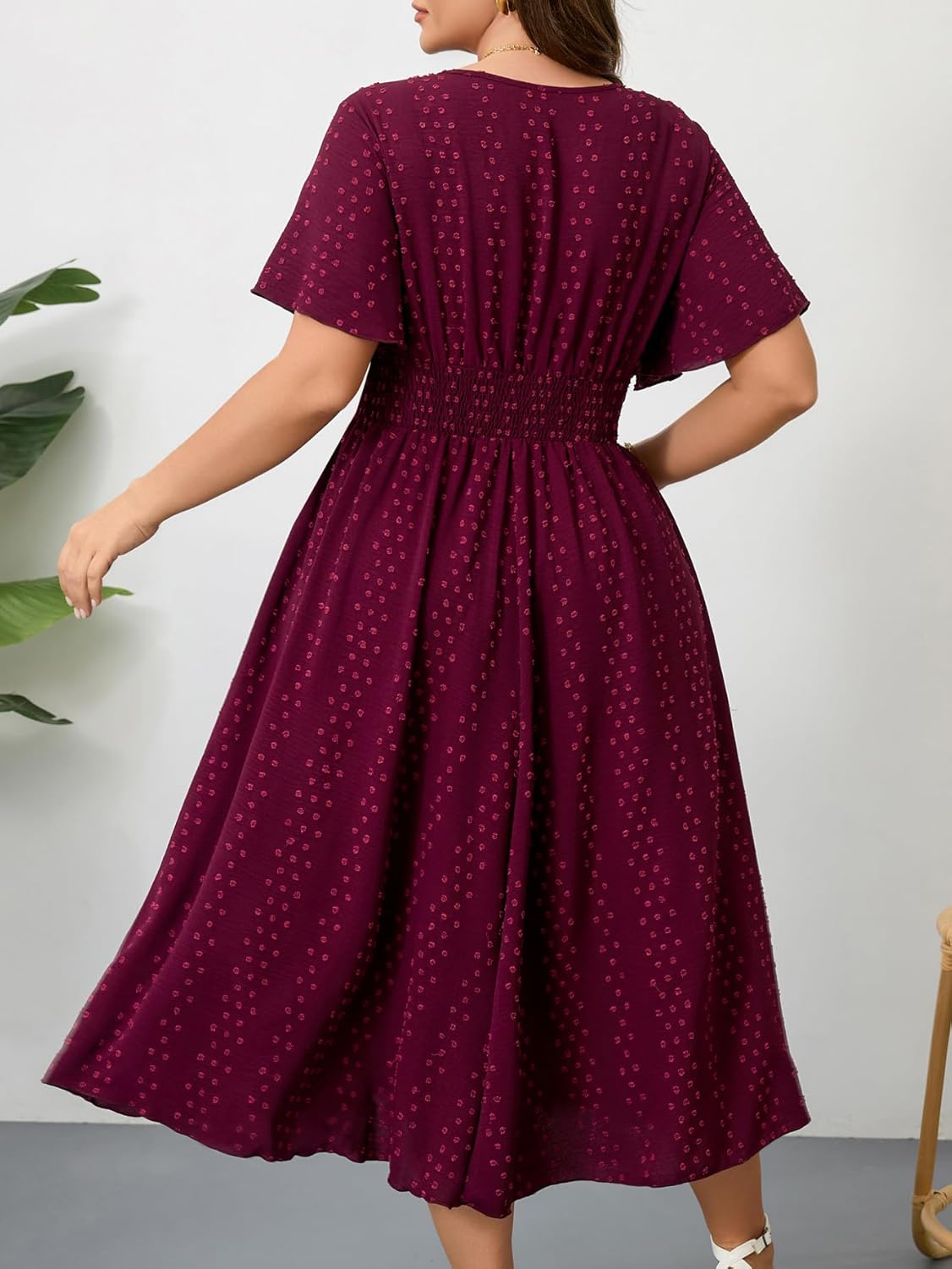 RWJ Women's Plus Size Maxi Dress V Neck Short Sleeve Swiss Dot A Line High Waist Boho Swing Casual Summer Dresses - Image 7