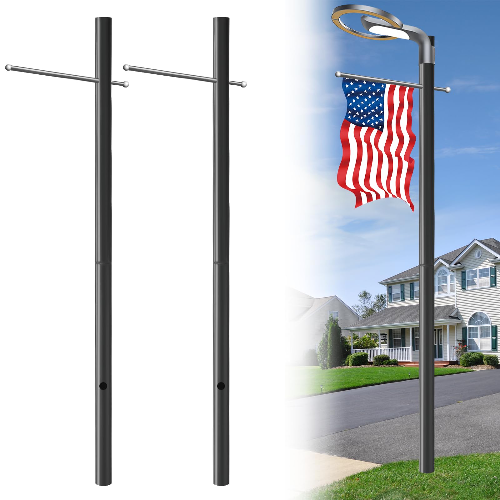 Photo 1 of 2 Packs Outdoor Direct Burial Lamp Post with Metal Cross Arm - 80 Inch Fits Most Standard 3" Post Top Fixtures - Easy to Install, Corrosion & Weather Resistant Suitable for Front Yard ? Garden