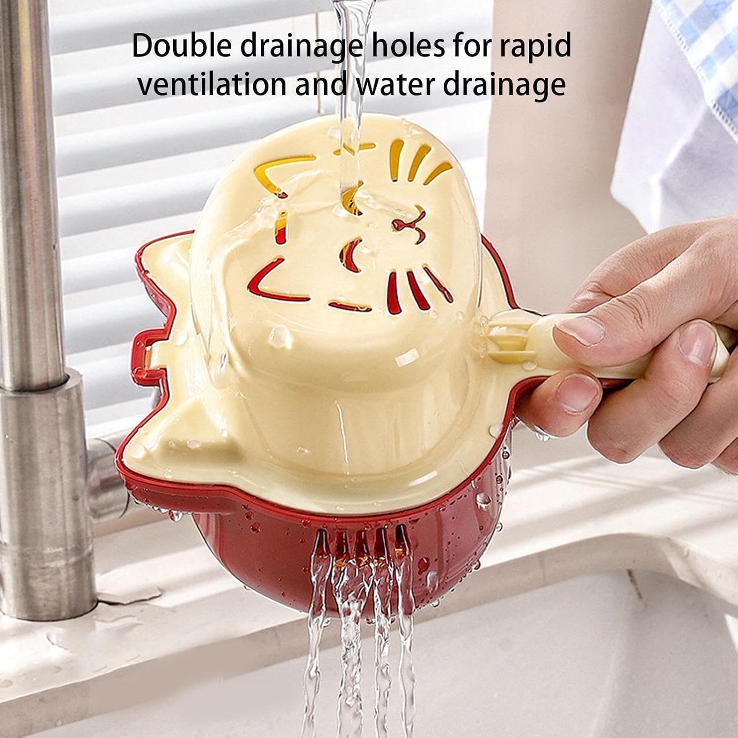 Kitchen Strainer Colander Bowl Set - Ergonomic Handle Cute Cat Shaped | Fruit Drain Basket,for Strawberries Tomatoes Grapes Lettuce, Home Restaurant