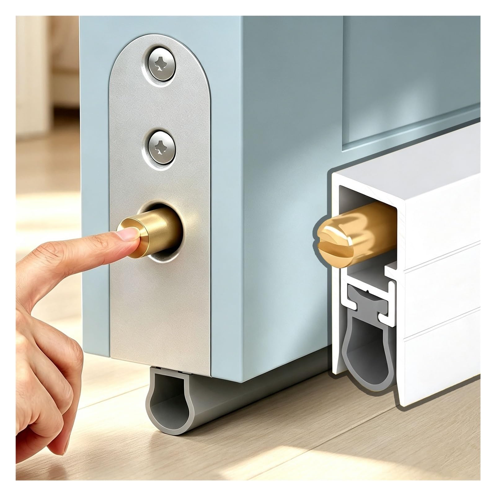 Sello Automático Bajo Puerta Con Perno Latón Interior Exterior | Ajuste Espacio 0–14 Mm, Burlete Inferior, Aluminio Silicona, Reducción Ruido, Bloqueo Luz, Protección Suelo