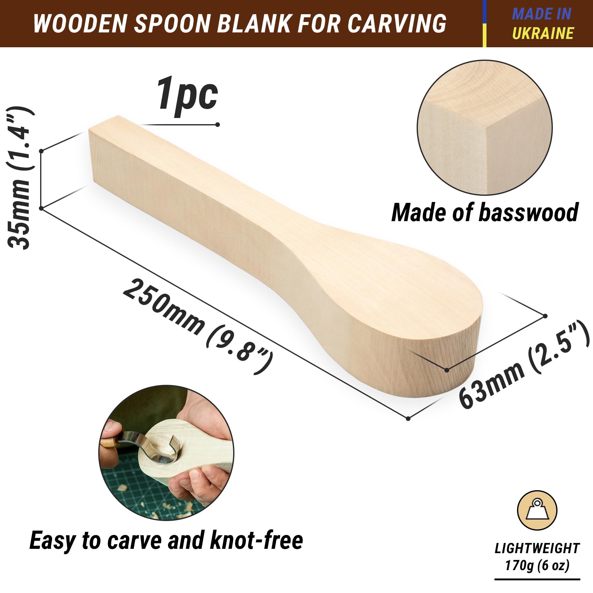 BeaverCraft Basswood Wood for Carving, Spoon Blank B1 25,4 x 5,1 x 3,6 cm, Soft Whittling Wood Carving for Beginners Kids - Image 2