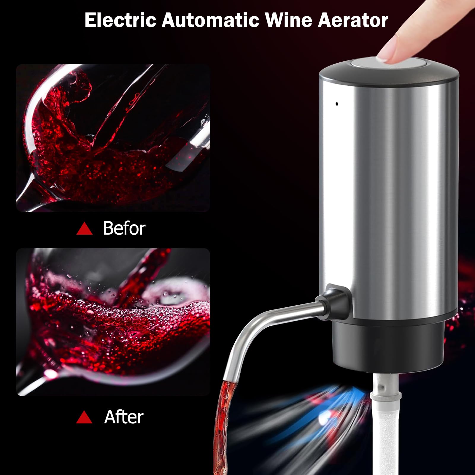 Versatore elettrico per aeratore per vino ricaricabile, Aeratore di Vino Elettrico Aeratore Elettrico per Vino Distributore di Vino Regali Elettrico per Amanti del Vino