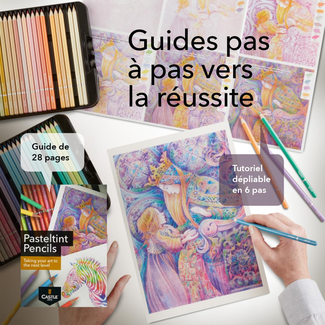 Castle Art Supplies Set de Crayons de Couleur Pastels | 48 Somptueuses Teintes plus Douces | Pour les Professionnels et Artistes Adultes | Protégés et Ordonnés dans une Boîte de Présentation