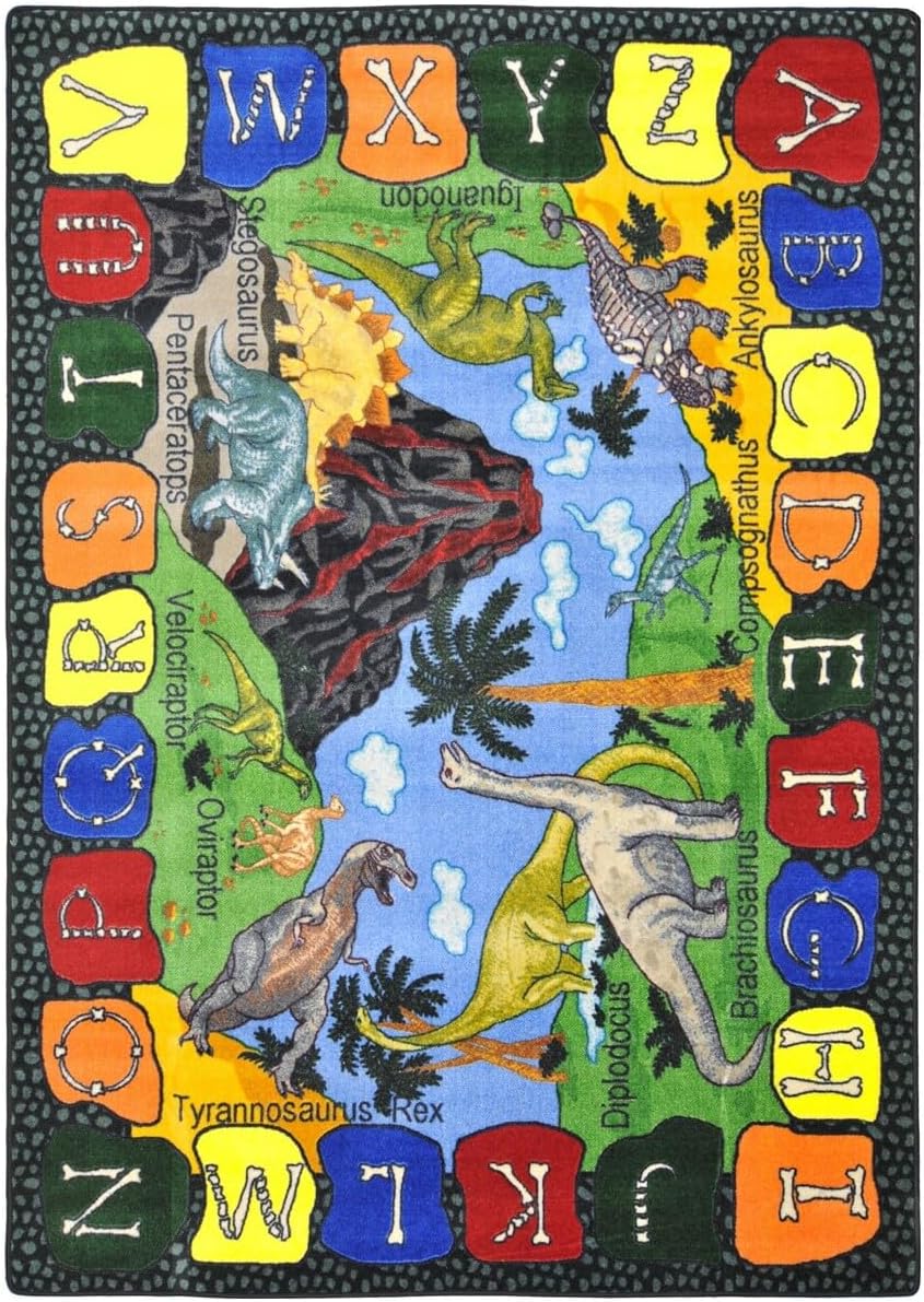 Joy Carpets We Dig Dinosaurs Rug, Multi, 3'10" x 5'4"