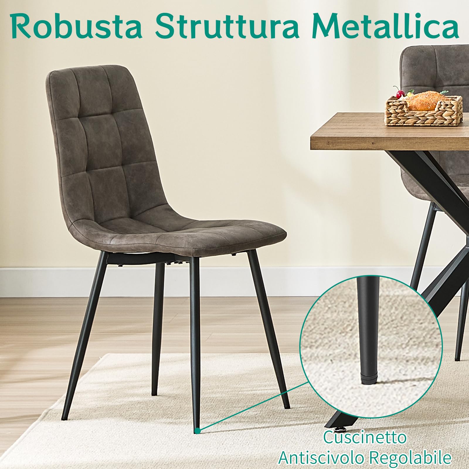 LEWE Sedie Sala da Pranzo set da 4, Sedia da Cucina con Struttura in Metallo, Sedia da Soggiorno Imbottita con Seduta in Tessuto Tecnico, per Sala da Pranzo, Soggiorno, Cucina, Camera da Letto
