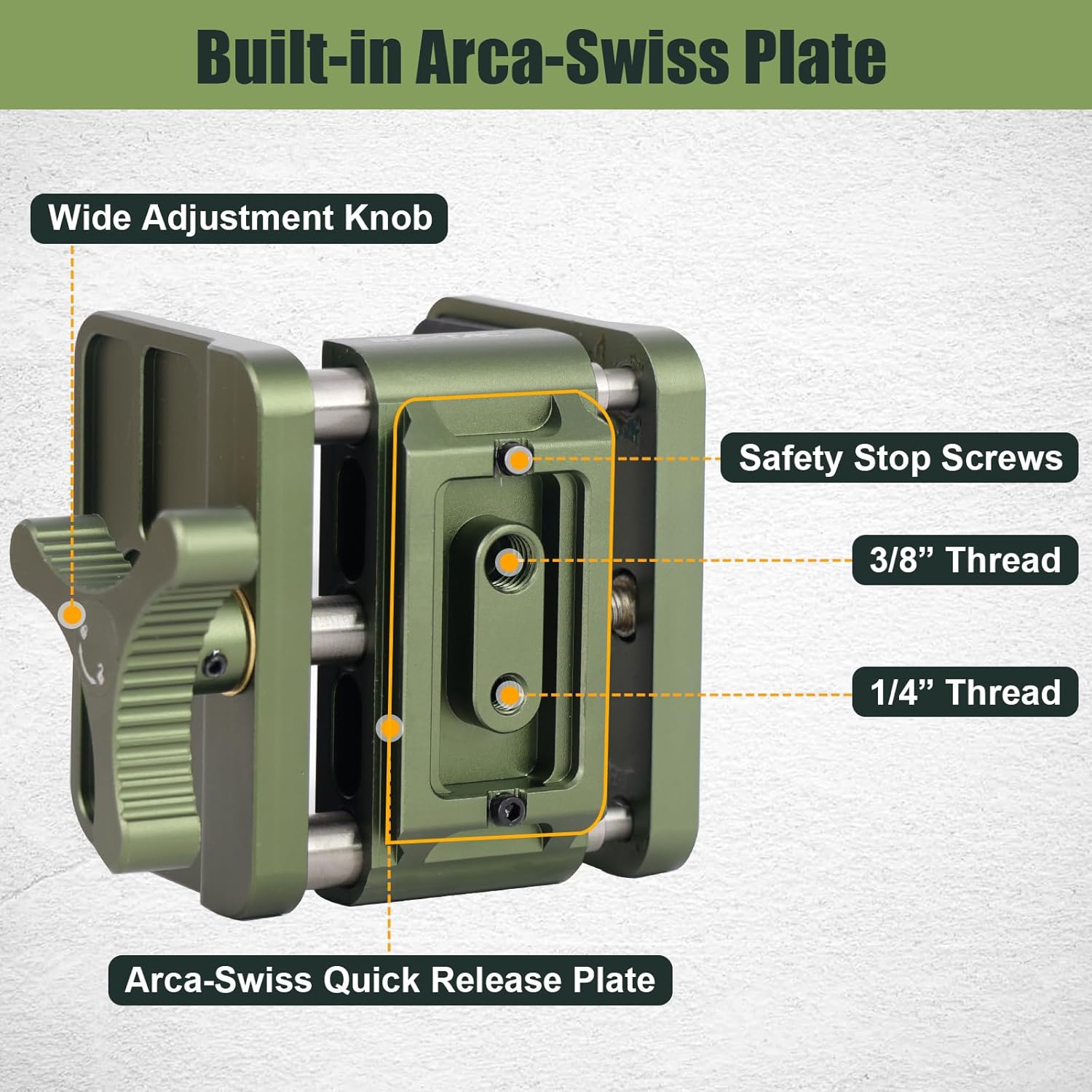 Universal Gun Rifle Clamp Shooting Tripod Rest with Arca-Swiss Rail 1/4" 3/8" Screw Holes, Aluminum Dual Jaw Closure Clamp Shooting Stick Mount Platform for Hunting Shooting Target Practice