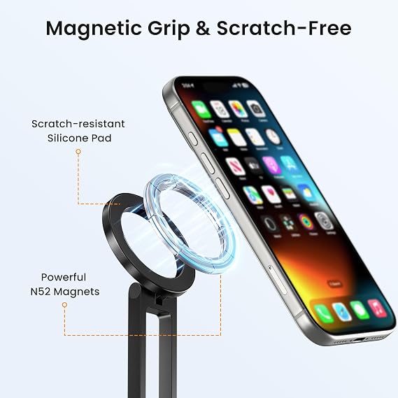 Itramax Magnetic Phone Tripod Stand,Foldable Pocket Phone Mount for MagSafe | Adjustable Gym Selfie Stick Mini Tripod Handle Desktop Stand for MagSafe iPhone 17 16 15 14 13 12 11& All Smartphones,Black