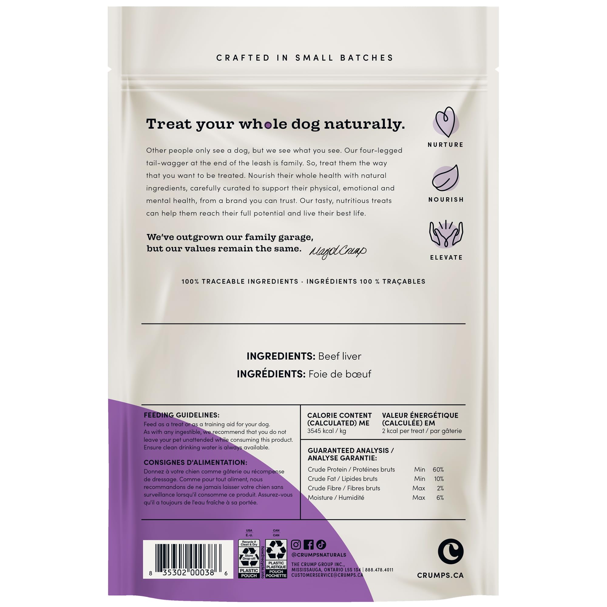 Crumps' Naturals Mordeduras de hígado de ternera para mascotas, 284 ml