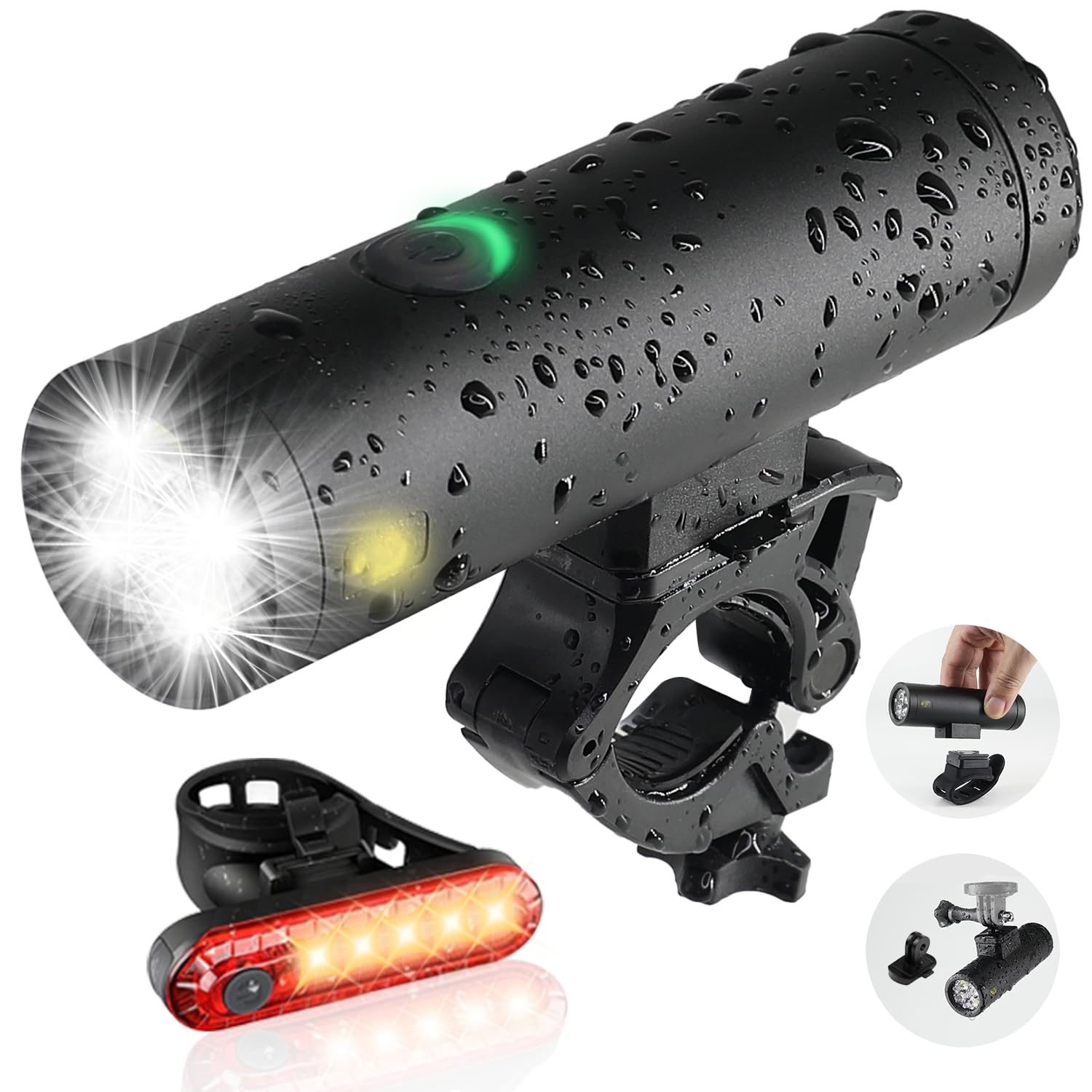 Yosky USB Rechargeable Bike Light Set - 1000LM Smart Led Bicycle Headlight Free Tail Light - Super Bright Bike Light Front and Rear - 4 Light Mode Safety Commuter Bike Light for All Bikes