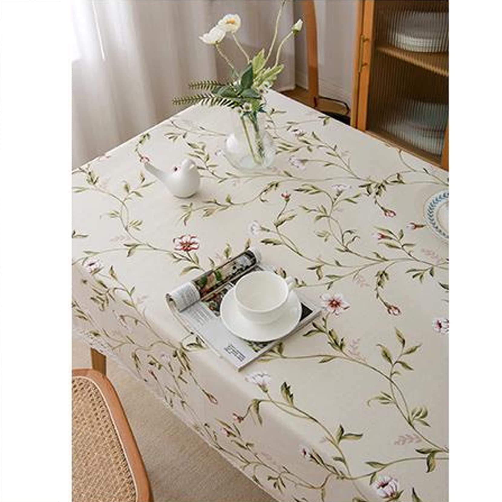 Mantel de lino de algodón, sin arrugas, resistente a las manchas de aceite, para mesa de comedor y fiesta al aire libre, 47 x 63 pulgadas