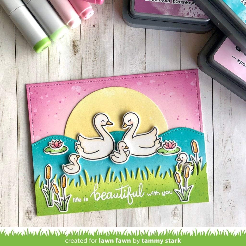 Lawn Fawn Swan Soiree 4”x6” Clear Stamp Set and Coordinating Custom Craft Die Set (LF2219, LF2220), Bundle of 2 Items