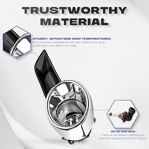 Miniatura 3 de RP Remarkable Power, Luces antiniebla para Highlander 2008 2009 2010 2011 con bisel negro, cromo, con arnés de cableado y interruptor, lente