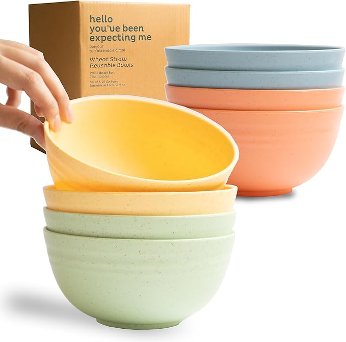Wheat Straw Bowls - 26 Oz Bowls, Set of 8 (Meadow)