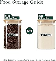 Vista 4 de LIBWYS Juego de tarros de vidrio de cocina con tapas de bambú para almacenamiento (1 unidad, 1.22 cuartos de galón), tarros de comida cuadrados