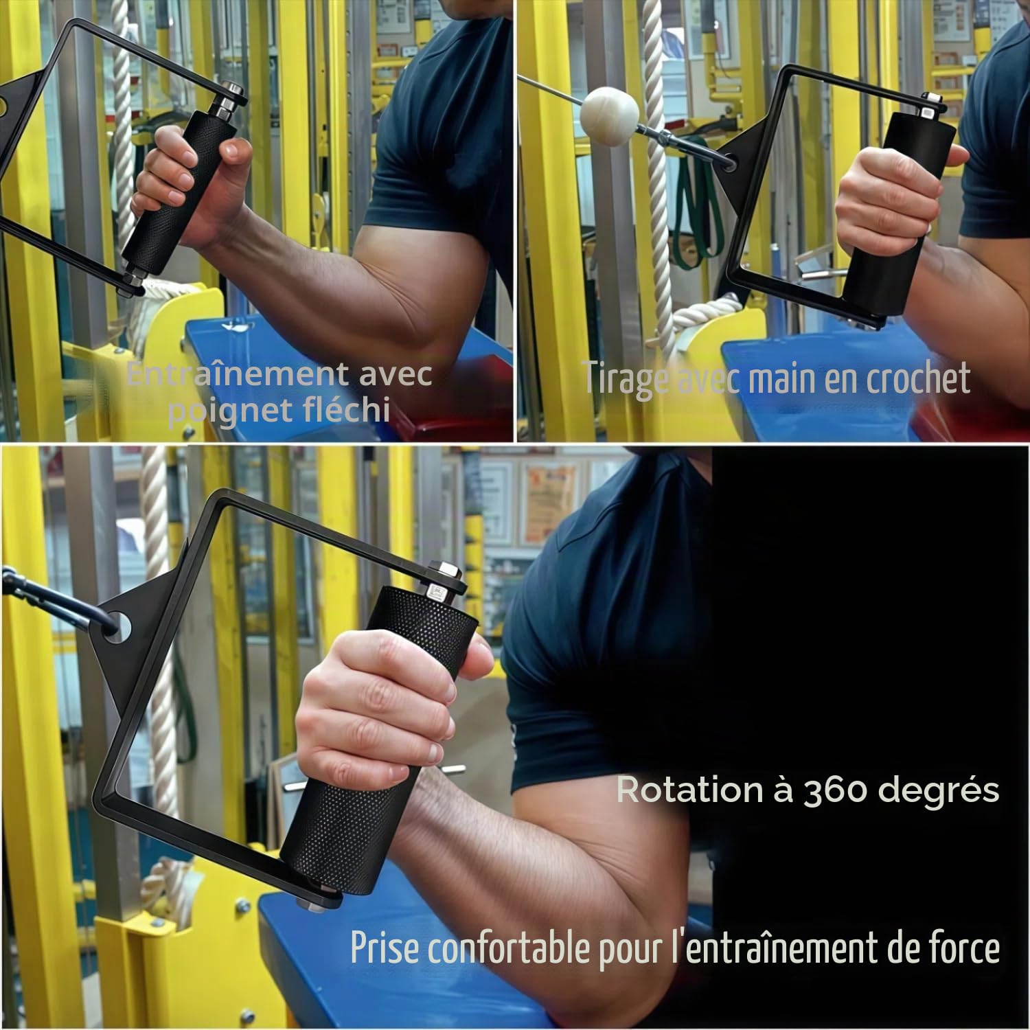 Gym, poignée monomanuelle, poignée triceps, poignées de fitness, appareil de traction, câble de fitness, poignée de traction dorsale, exercice de lutte, poignées de gym, accessoires pour machines à