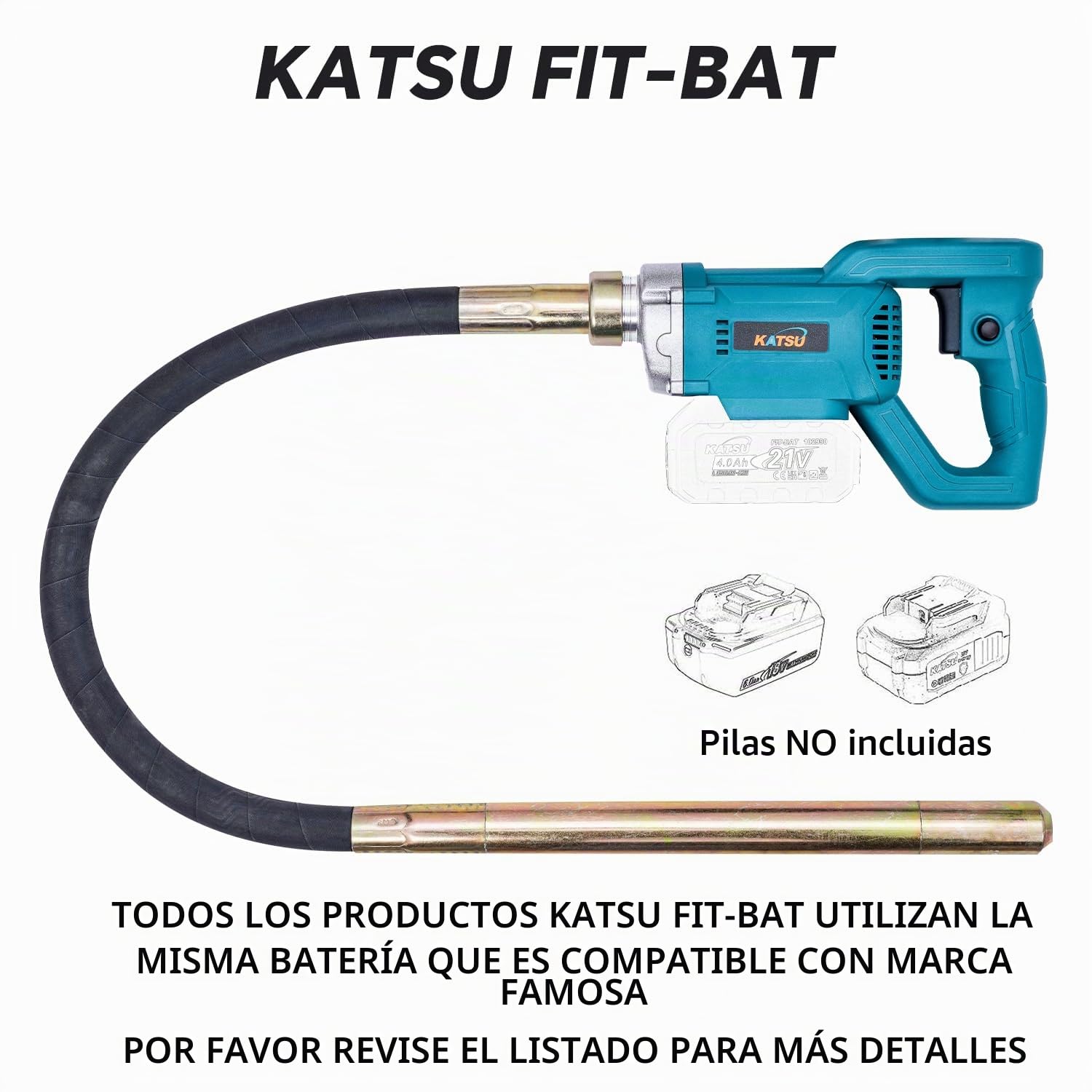 Vibrador de hormigón sin escobillas KATSU FIT-BAT 21V con manguera de 1,2 m y 35 mm