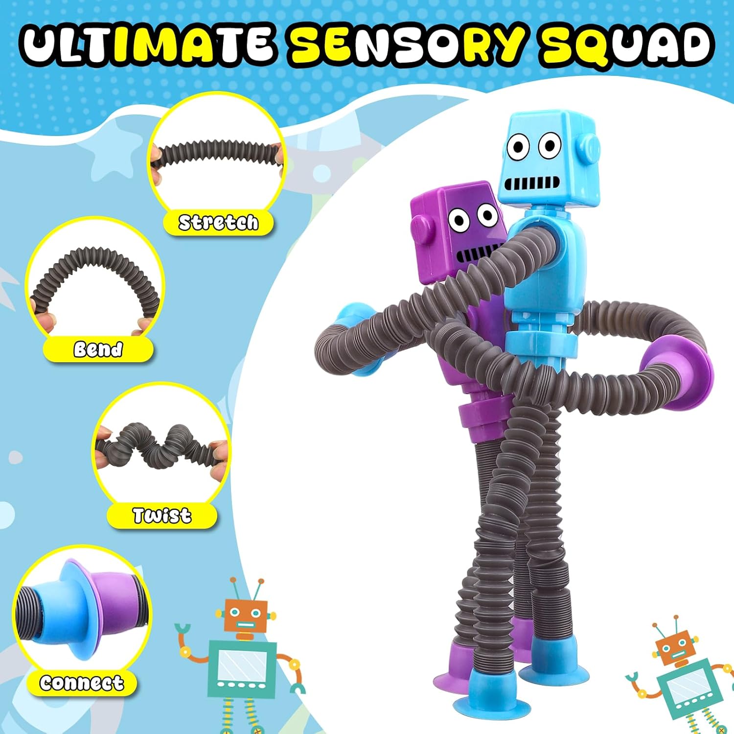 ​​Dilabnba 10 PCS Transformable Fidget Spinner Robots - Suction Cup Pop Tube Sensory Toys, DIY Chain Gyros for Easter Basket, Christmas Stocking Stuffers & Kids Gift Exchange (Ages 3-10)