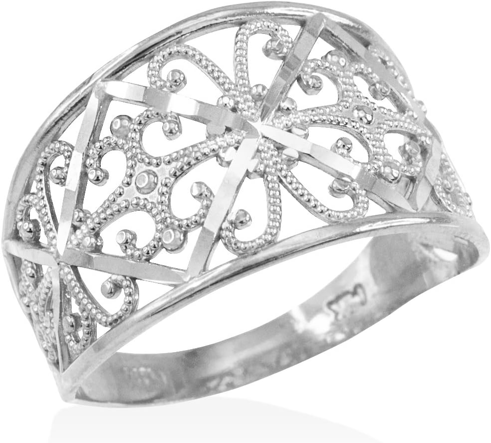 Fine 10k White Gold Milgrain Edge Four Leaf Clover Filigree Cocktail Ring