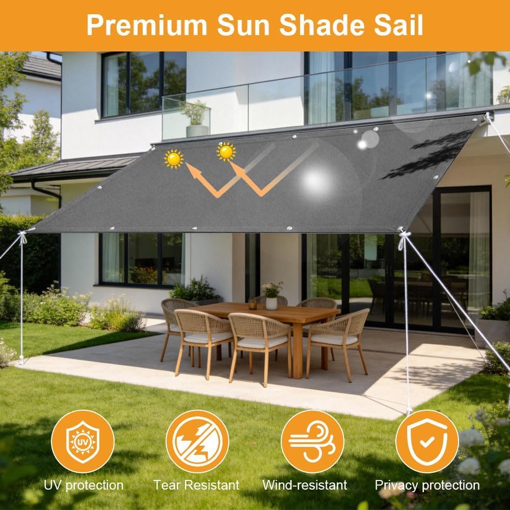 Toile D'ombrage Rectangulaire Imperméable 2.5x2.5m Voile Ombrage avec Oeillet Cordon Bâche Ombrage Polyester Protection UV Solaire pour Jardin Balcons Terrasse Pergola Gris foncé