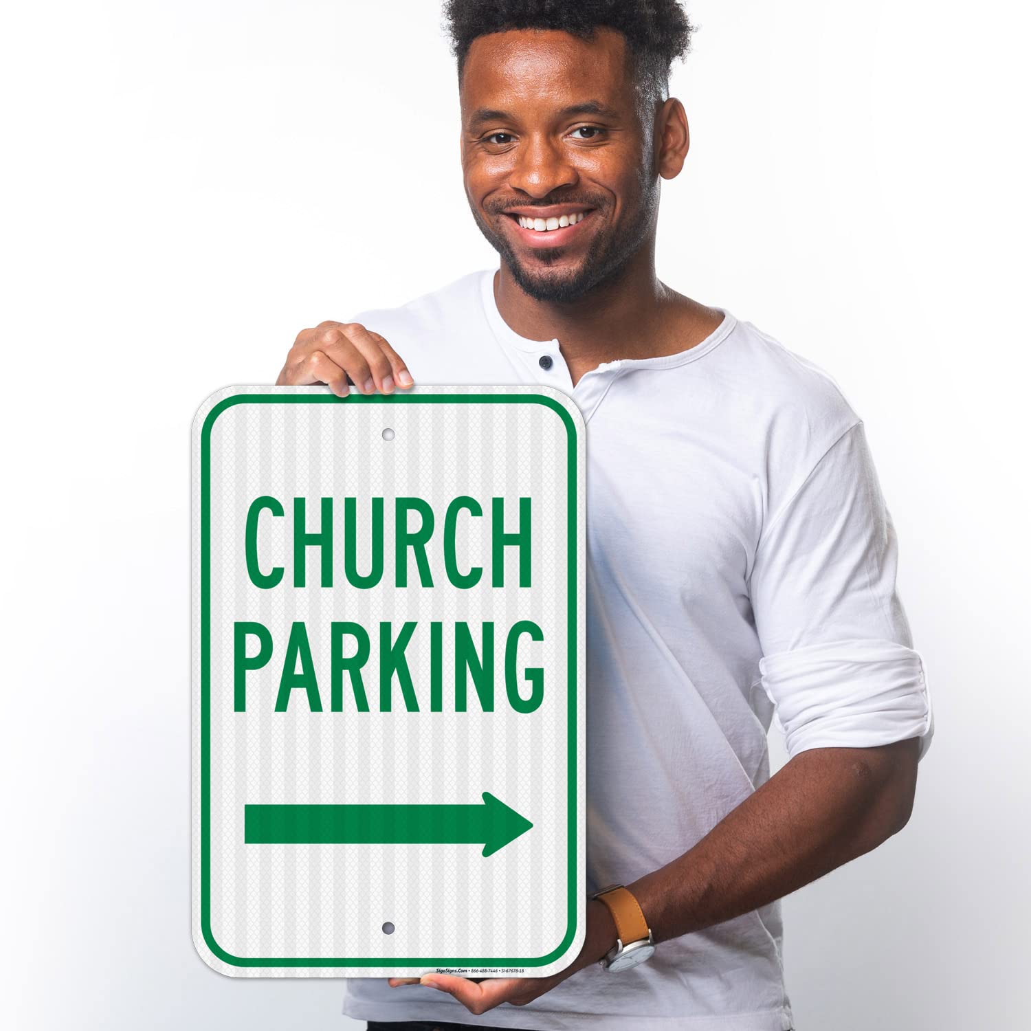 Church Parking with Right Arrow Sign, 12x18 Inches, 3M EGP Reflective .063 Aluminum, Fade Resistant, Made in USA