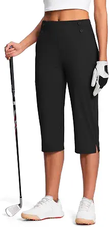 ISEEGZ 15/18/21/27 Inch High Waist Stretch Women's Capri Pants with Pockets for Summer